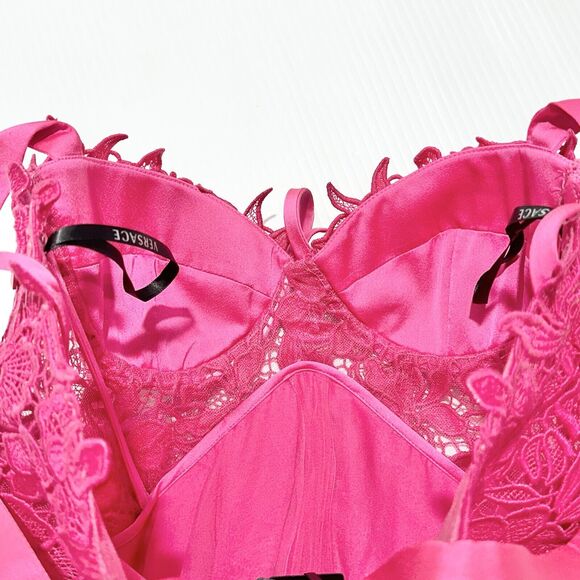 NWT Versace Runway Mini Dress IT 44 US 8 Pink Lace Trim Satin Silk $7,650 - Picture 10 of 16